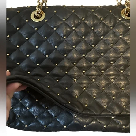 Badgley Mischka purse bag quilted studded crossbody purse with chain straps. - Picture 3 of 9